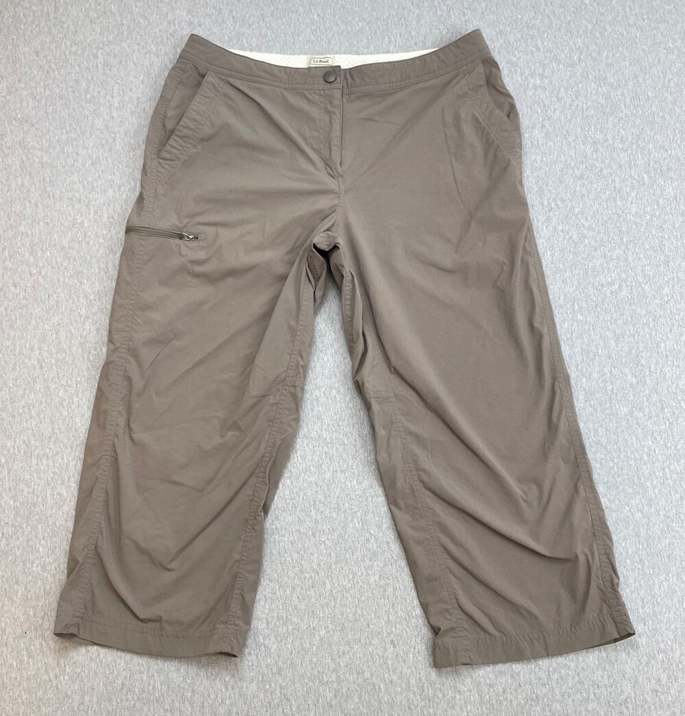 LL Bean Pants Womens 10R Beige Performance Nylon Stretch Crop Cargo Outdoor